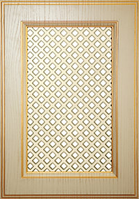 Мебельный фасад с декоративной решеткой «Афина» из МДФ в ПВХ плёнке с патиной золото