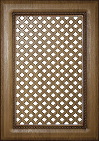 Мебельный фасад с декоративной решеткой «Виктория» из МДФ в ПВХ плёнке с темно-коричневой патиной